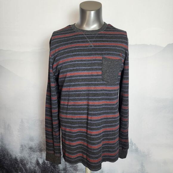 Volcom Striped Grey and Red Crew Neck Thermal | Men's Large - Picture 1 of 11